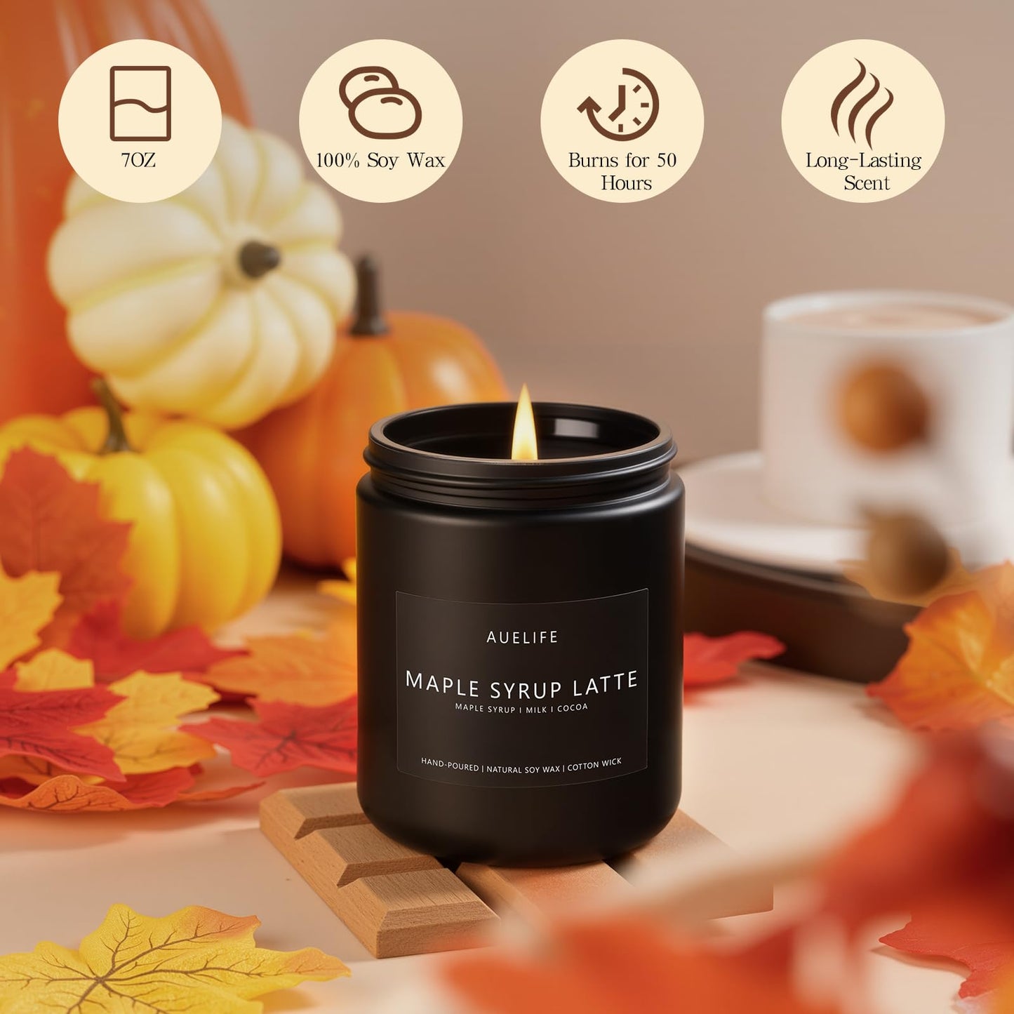 Fall Maple Syrup Latte Candle - 7 oz Natural Soy Wax | Cozy Autumn Decor