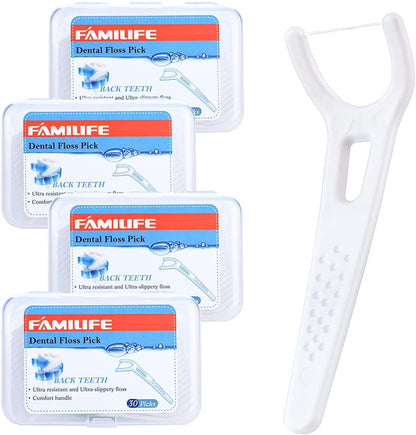 FAMILIFE Unwaxed Dental Floss Picks – Unflavored, Fluoride-Free, 120 Count (4 Travel Cases)