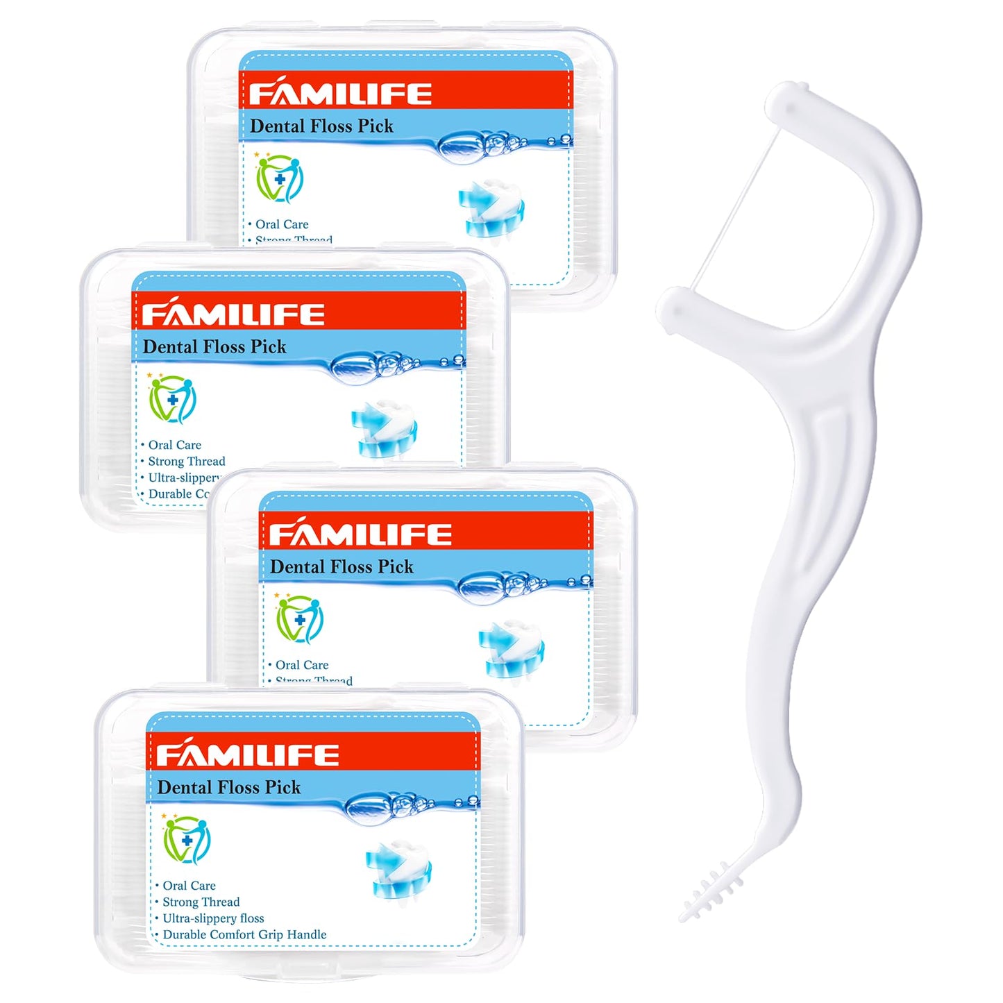 FAMILIFE Floss Picks 200 Count - Unflavored Dental Flossers with Travel Cases