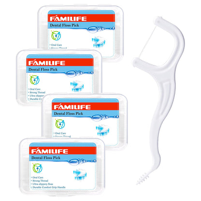 FAMILIFE Floss Picks 200 Count - Unflavored Dental Flossers with Travel Cases