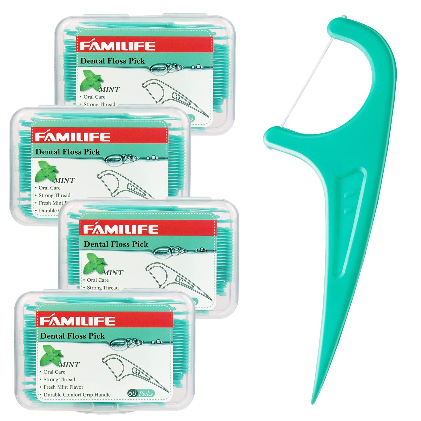 FAMILIFE Mint Floss Picks – 240 Count with 4 Travel Cases | Dental Flossers for Family