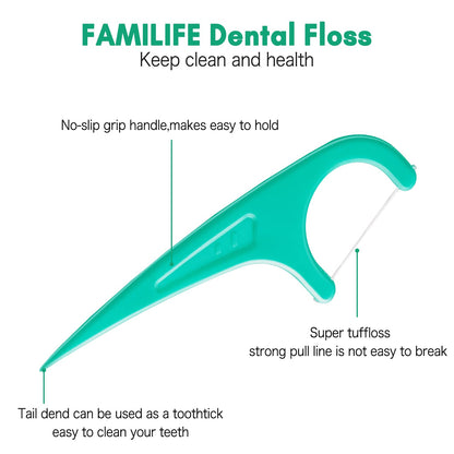 FAMILIFE Mint Floss Picks – 240 Count with 4 Travel Cases | Dental Flossers for Family