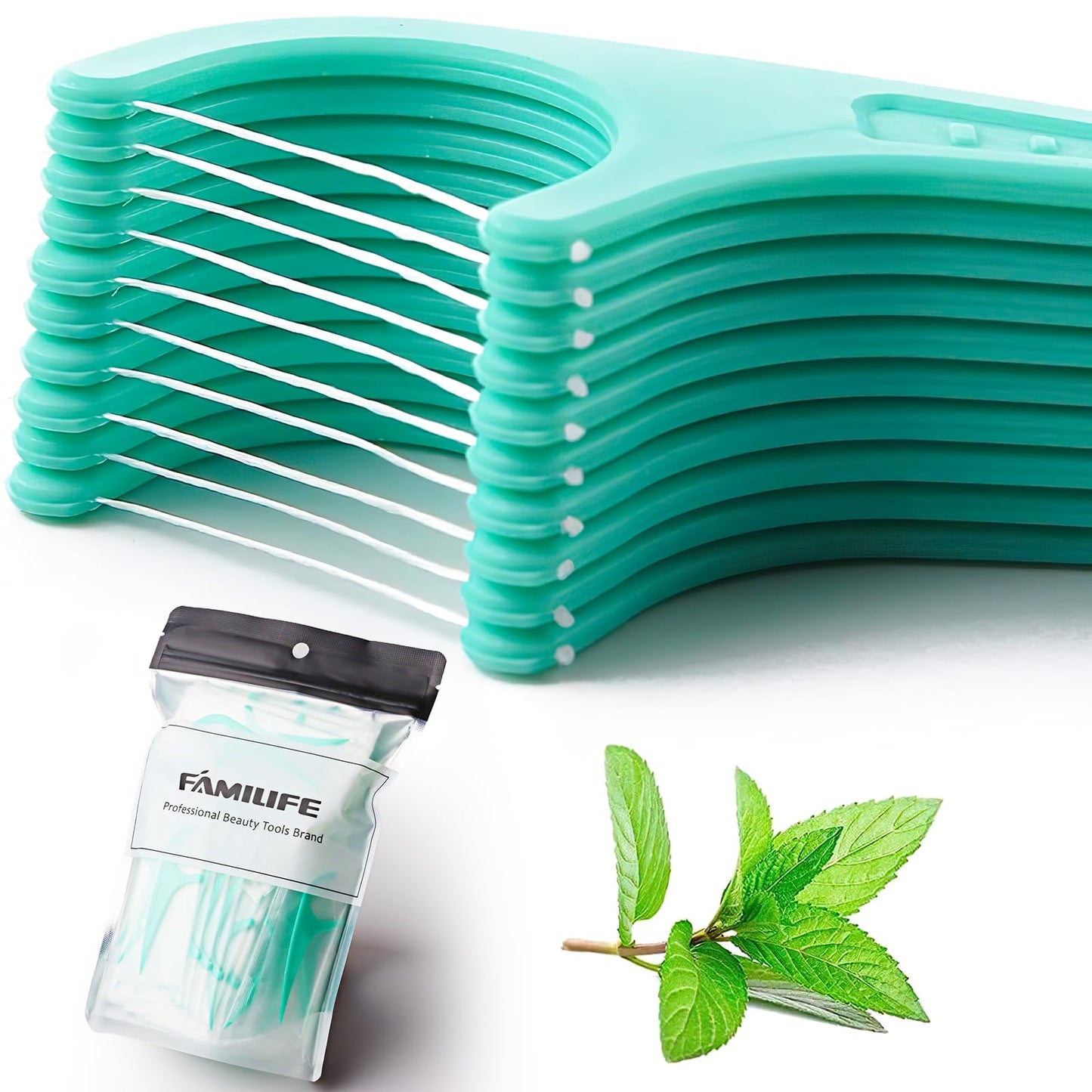 FAMILIFE Mint Floss Picks – 100 Pcs Individually Wrapped Tooth Flossers