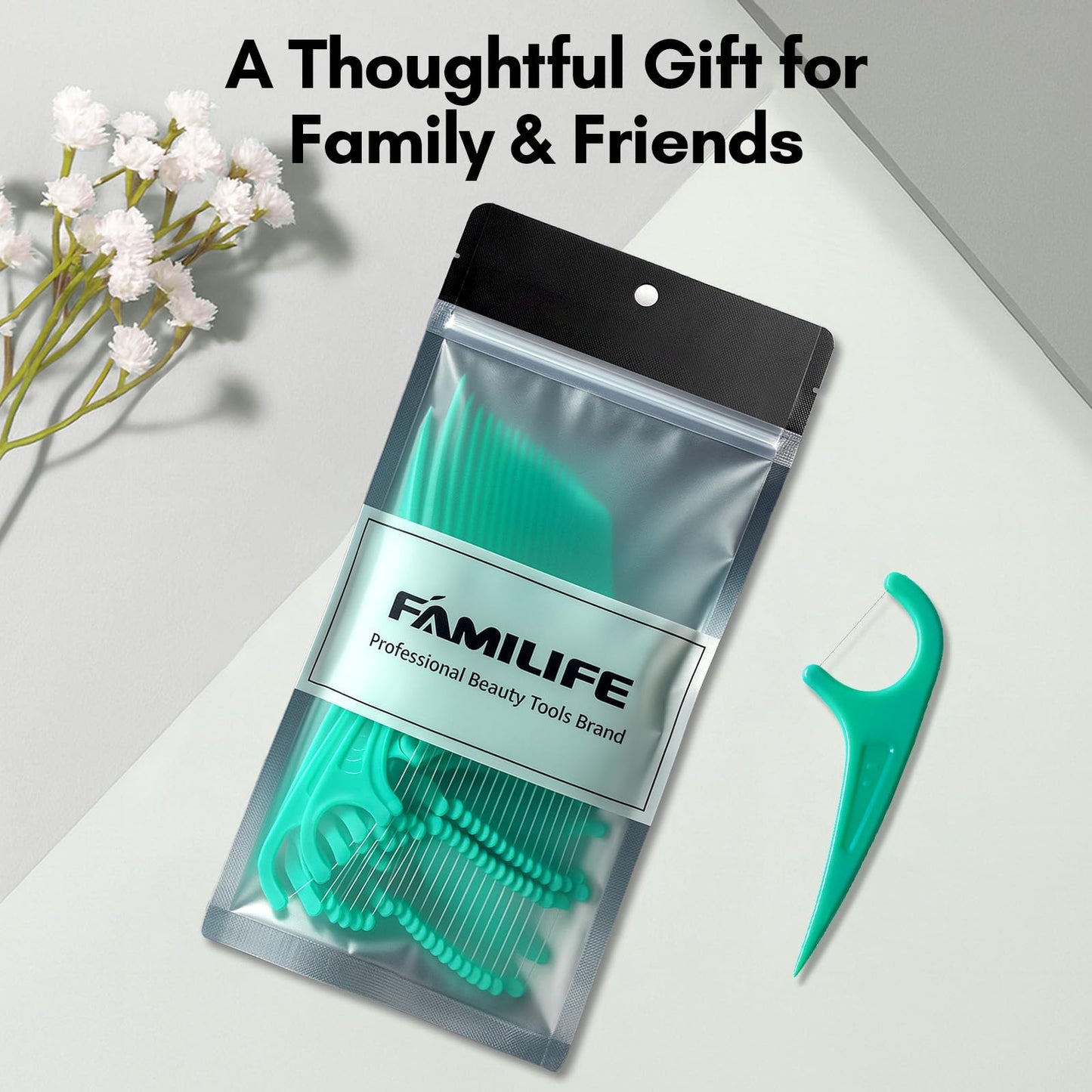 FAMILIFE Mint Floss Picks – 75 Count for Adults & Kids