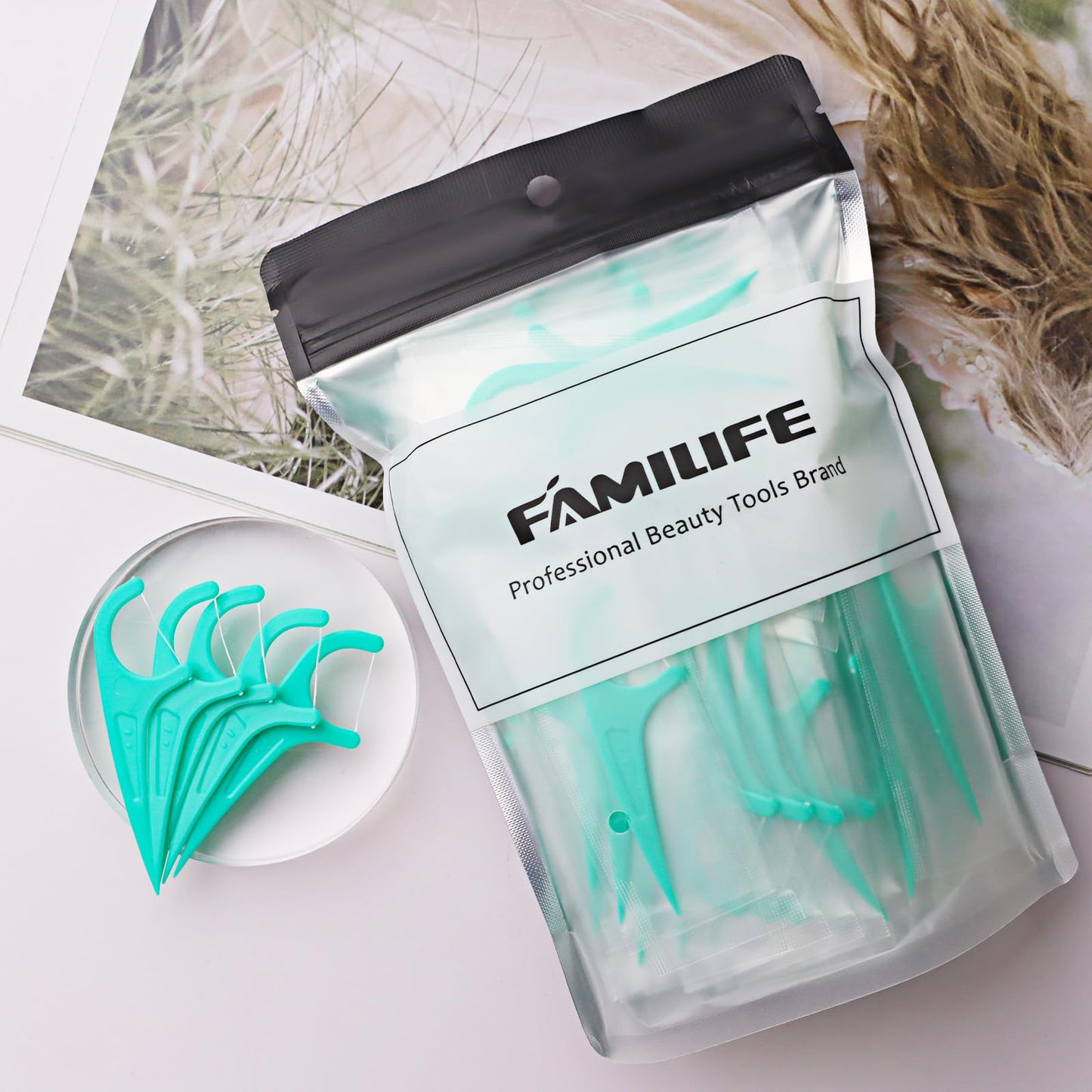 FAMILIFE Mint Floss Picks – 100 Pcs Individually Wrapped Tooth Flossers