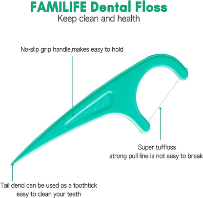 FAMILIFE Mint Floss Picks – 100 Pcs Individually Wrapped Tooth Flossers