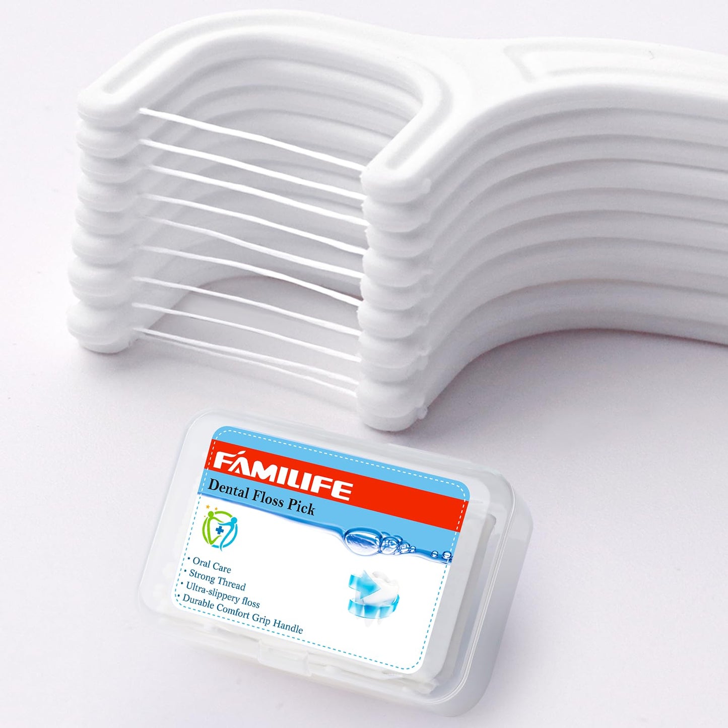 FAMILIFE Floss Picks 200 Count - Unflavored Dental Flossers with Travel Cases