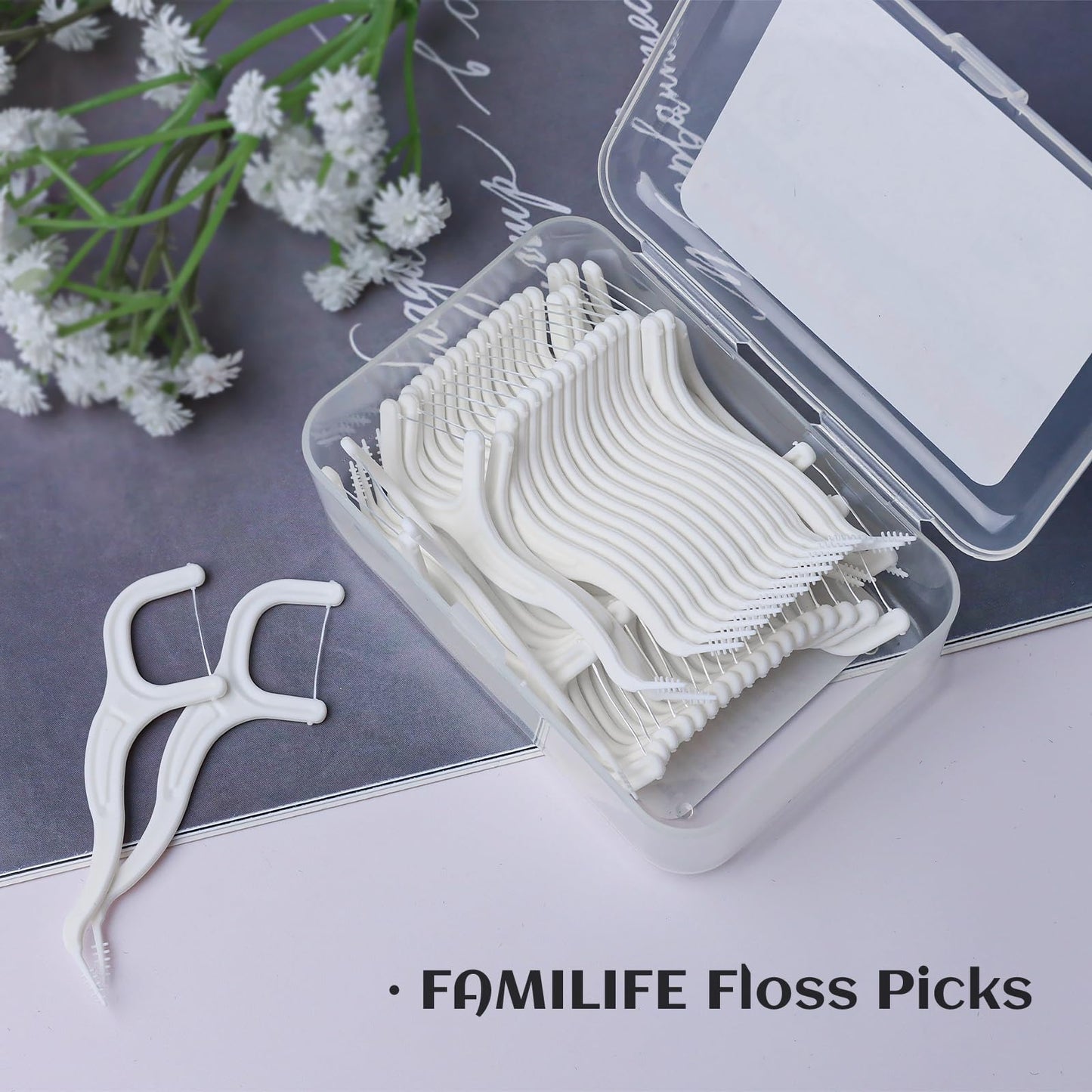 FAMILIFE Floss Picks 200 Count - Unflavored Dental Flossers with Travel Cases