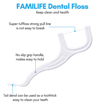 FAMILIFE Floss Picks 200 Count - Unflavored Dental Flossers with Travel Cases