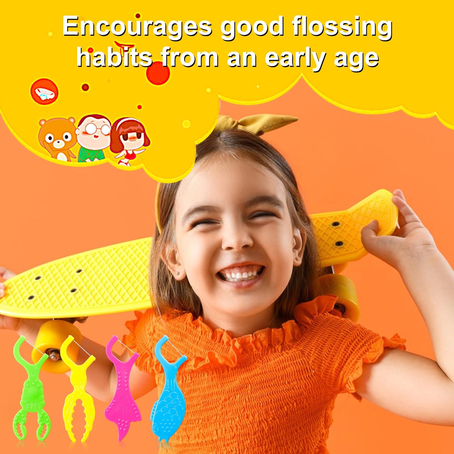 FAMILIFE Kid Floss Picks – 120 Pcs Fluoride-Free Flossers with 4 Travel Cases