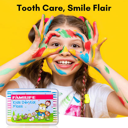 FAMILIFE Kid Floss Picks – 120 Pcs Fluoride-Free Flossers with 4 Travel Cases