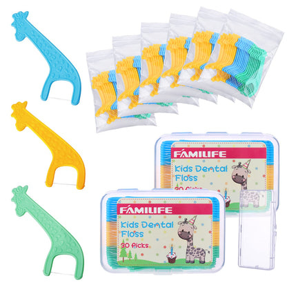 FAMILIFE Kid's Dental Floss Picks – Unflavored Kids Flossers with Travel Case (204 Pcs)