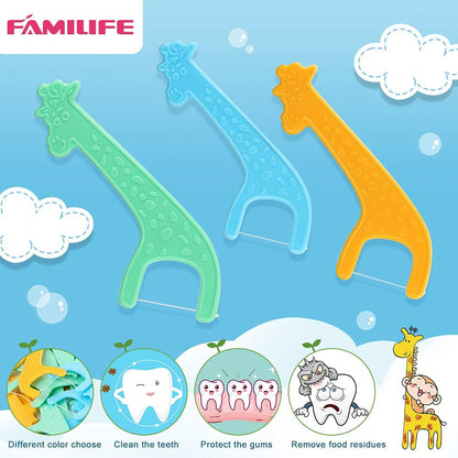 FAMILIFE Kid's Dental Floss Picks – Unflavored Kids Flossers with Travel Case (204 Pcs)