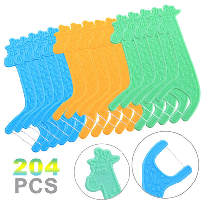 FAMILIFE Kid's Dental Floss Picks – Unflavored Kids Flossers with Travel Case (204 Pcs)