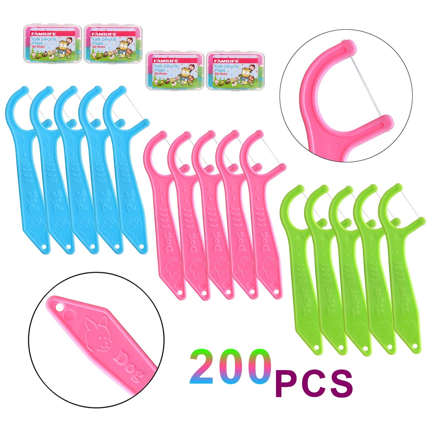 Dental Floss Picks for Kids by FAMILIFE | 200 Picks with Travel Case