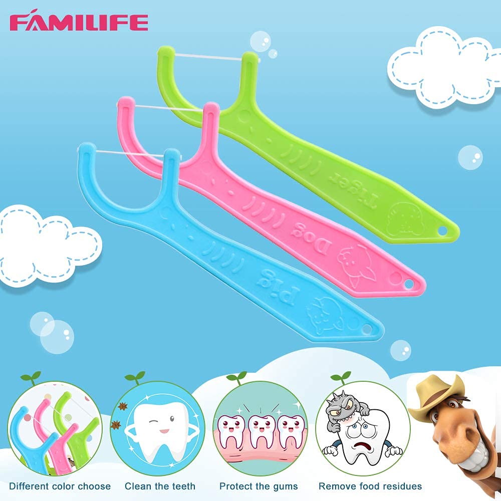 Dental Floss Picks for Kids by FAMILIFE | 200 Picks with Travel Case