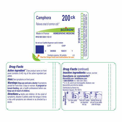 Boiron Camphora 200Ck Homeopathic Medicine for Common Cold - 80 Pellets