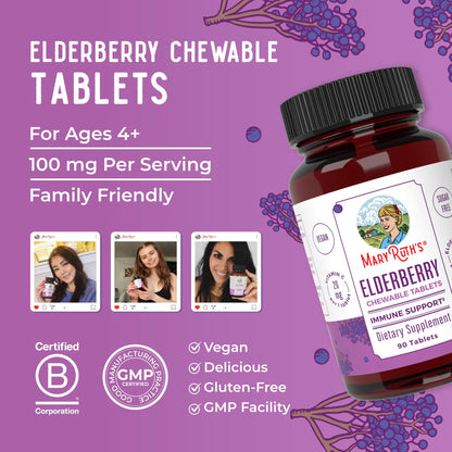 MaryRuth Organics Elderberry Vitamin C Chewable Tablets – Immune Support – 90 Servings – Gluten Free | Non-GMO