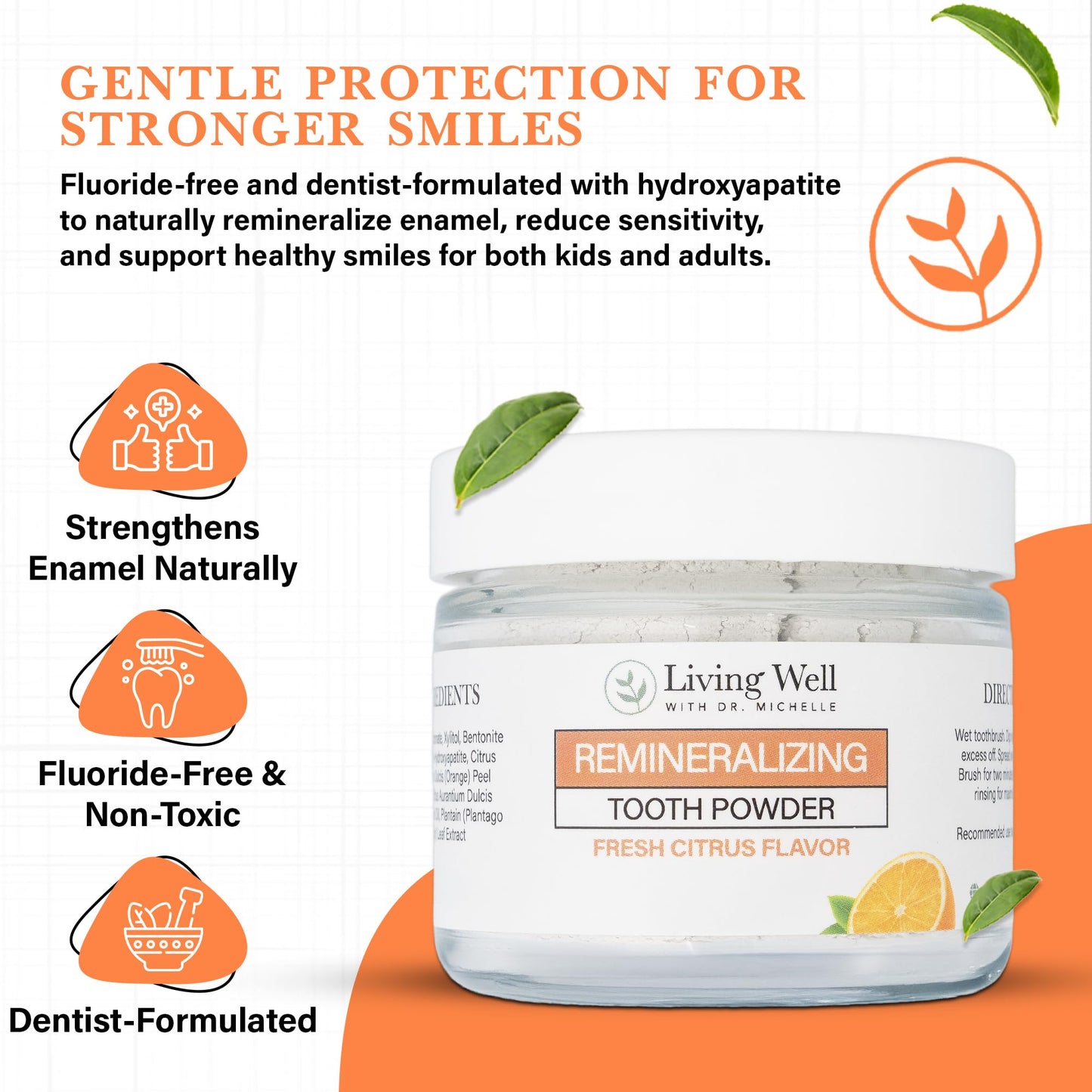 Fresh Citrus Remineralizing Tooth Powder – Fluoride-Free, Hydroxyapatite for Enamel Support