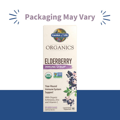 Garden of Life Organics Elderberry Immune Syrup – Sugar Free, 6.59 floz (195 mL) for Kids & Adults