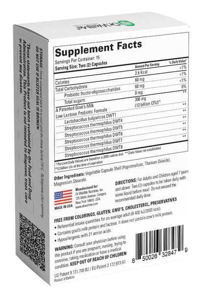 Dr. WellMe Laktera Allergy-Free Probiotics – 30 Caps, Goat Milk Formula, 12B CFU, Immune & Gut Health, Low Lactose, Gluten-Free