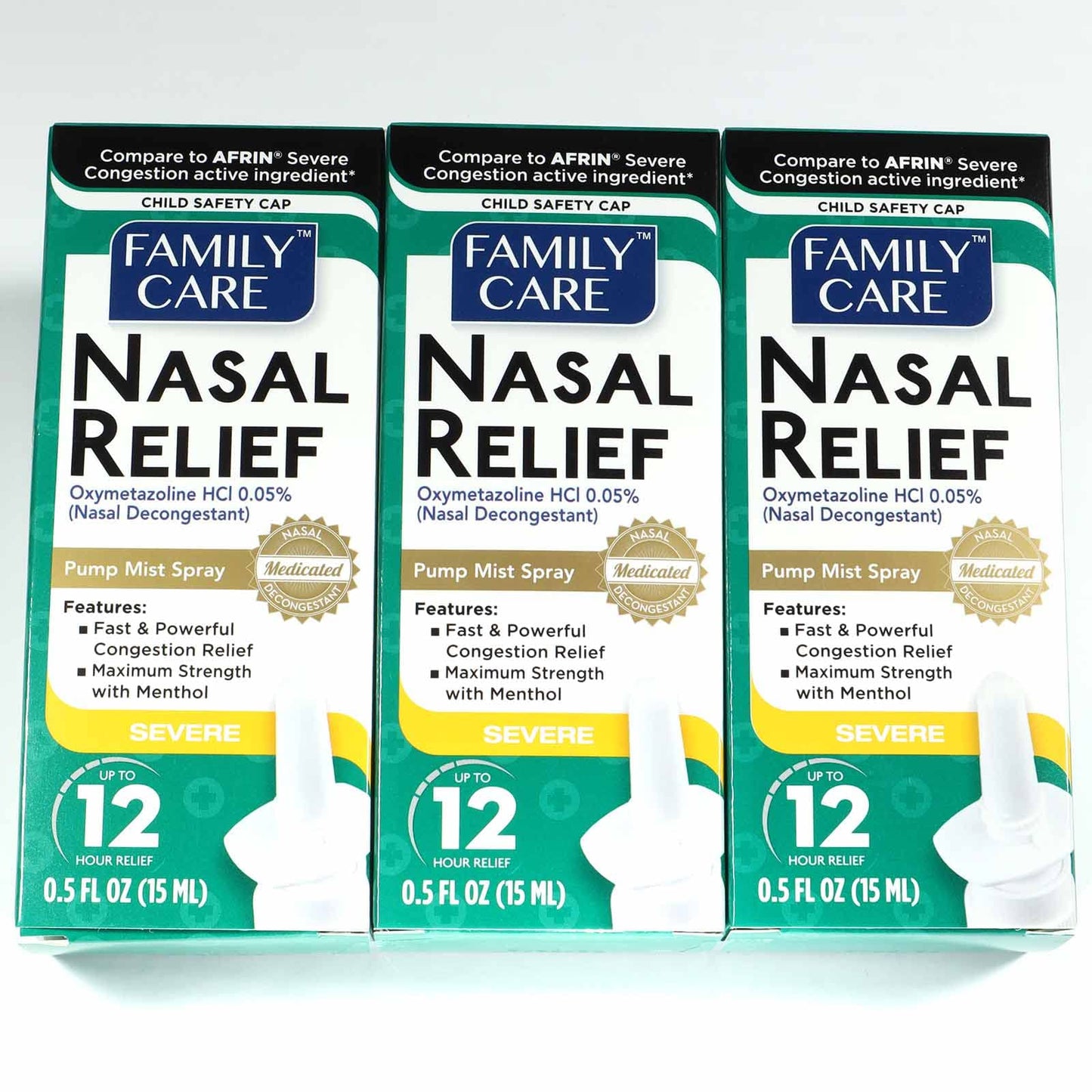 FamilyCare Nasal Relief Spray – 12 Hours, Pump Mist, Anti-Drip, 3 Pack