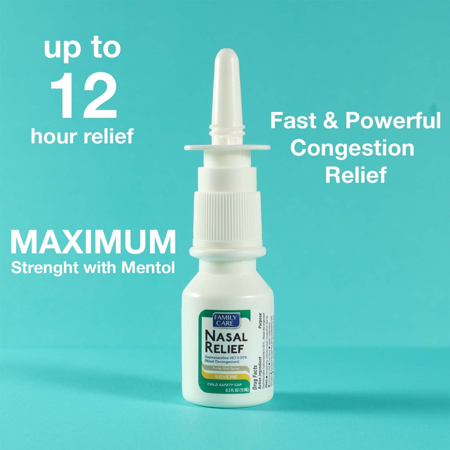FamilyCare Nasal Relief Spray – 12 Hours, Pump Mist, Anti-Drip, 3 Pack