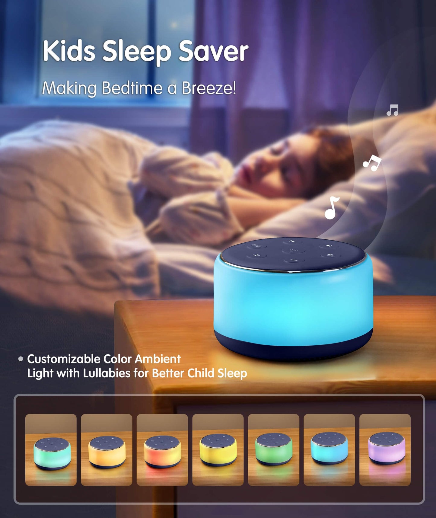 FamiSym Sleep Sound Machine – 34 Soothing Sounds, Night Light & Rechargeable Battery