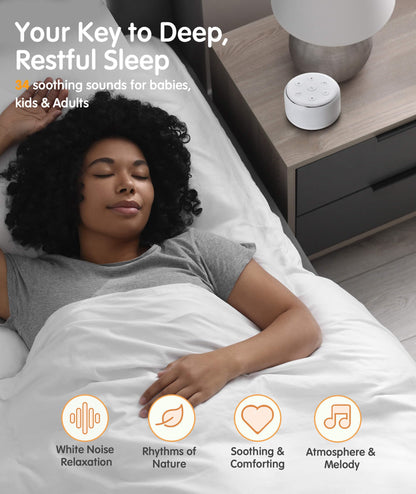 FamiSym White Noise Sound Machine with Night Light – 34 Soothing Sounds for Baby & Adults