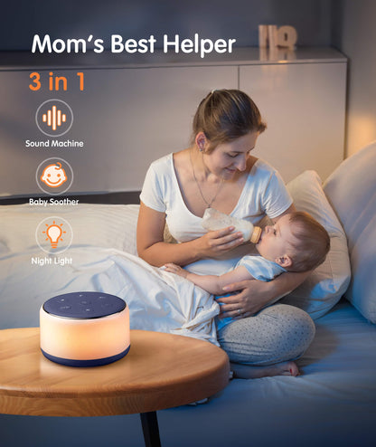 FamiSym Sleep Sound Machine – 34 Soothing Sounds, Night Light & Rechargeable Battery