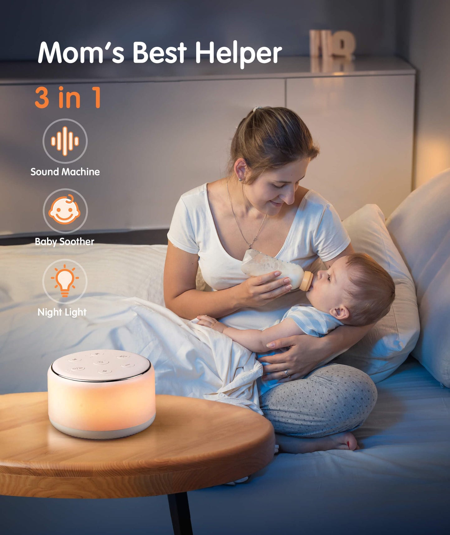 FamiSym White Noise Sound Machine with Night Light – 34 Soothing Sounds for Baby & Adults