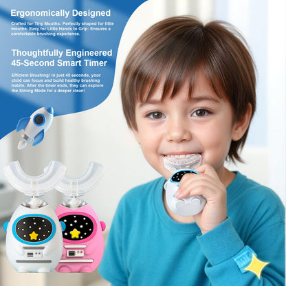 FanHwaDaiMung Kids U-Shaped Electric Toothbrush with Music – 3 Modes, Voice Teaching, Type-C Charging (Ages 3-12)