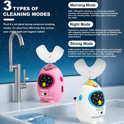 FanHwaDaiMung Kids U-Shaped Electric Toothbrush with Music – 3 Modes, Voice Teaching, Type-C Charging (Ages 3-12)