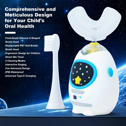 FanHwaDaiMung Kids U-Shaped Electric Toothbrush with Music – 3 Modes, Voice Teaching, Type-C Charging (Ages 3-12)