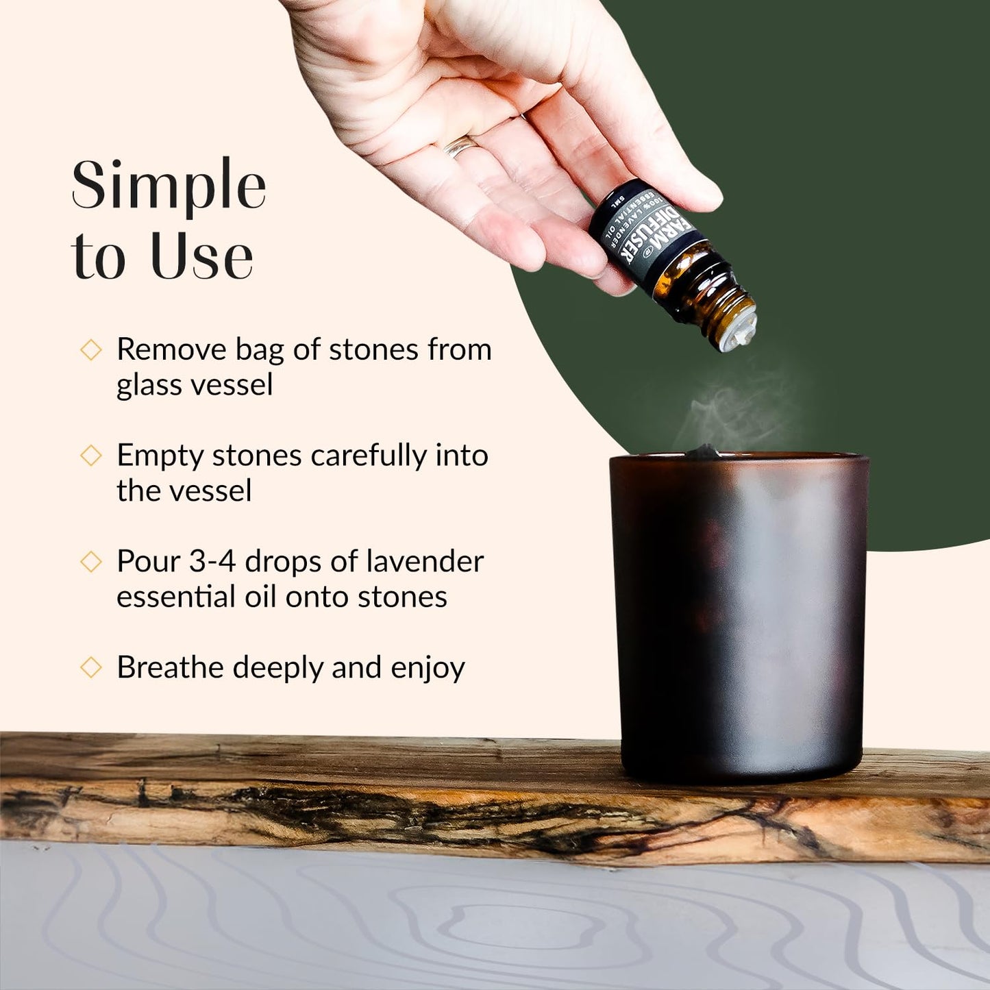 Lava Rock Diffuser & Lavender Essential Oil Set | Farm to Diffuser | No Water, Cordless