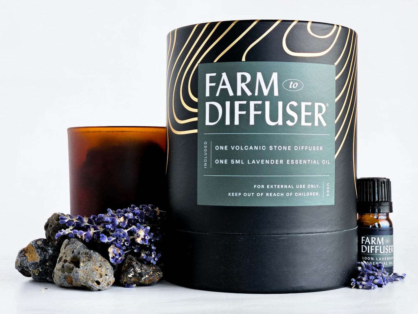 Lava Rock Diffuser & Lavender Essential Oil Set | Farm to Diffuser | No Water, Cordless