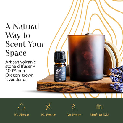 Lava Rock Diffuser & Lavender Essential Oil Set | Farm to Diffuser | No Water, Cordless