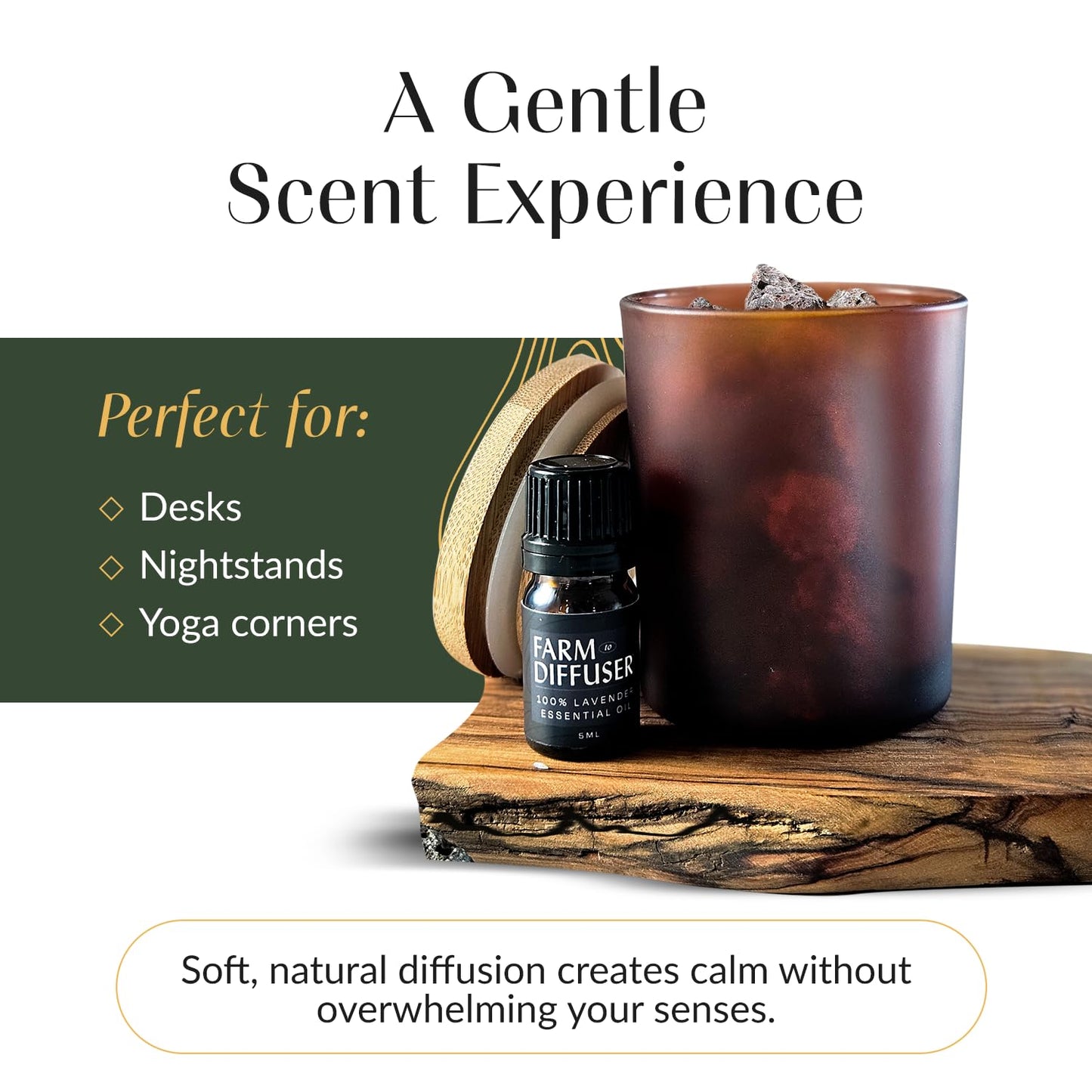 Lava Rock Diffuser & Lavender Essential Oil Set | Farm to Diffuser | No Water, Cordless