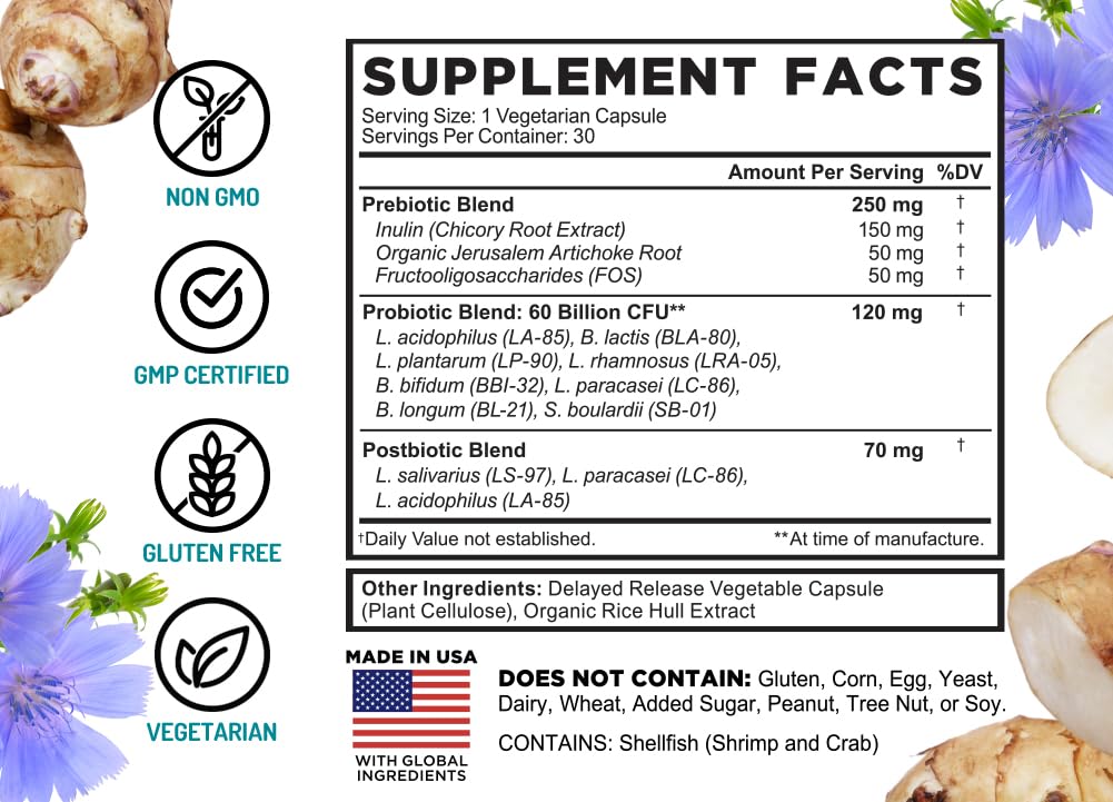 FarmHaven 60 Billion CFU Probiotic – 8 Strains, Prebiotics & Postbiotics – 30 Caps