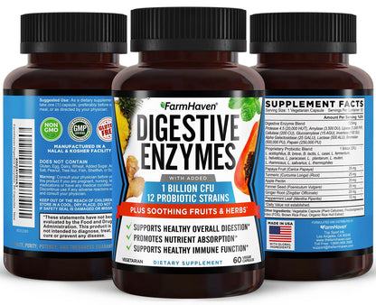 FarmHaven Digestive Enzymes – 60 Capsules with Probiotics & Herbs