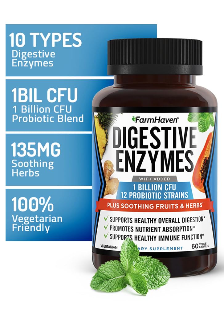 FarmHaven Digestive Enzymes – 60 Capsules with Probiotics & Herbs