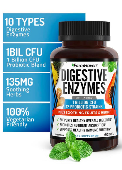 FarmHaven Digestive Enzymes – 60 Capsules with Probiotics & Herbs