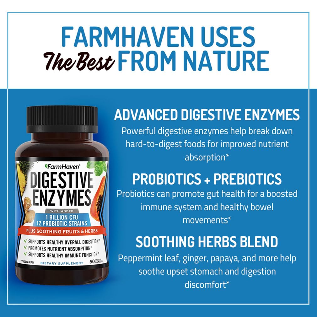 FarmHaven Digestive Enzymes – 60 Capsules with Probiotics & Herbs