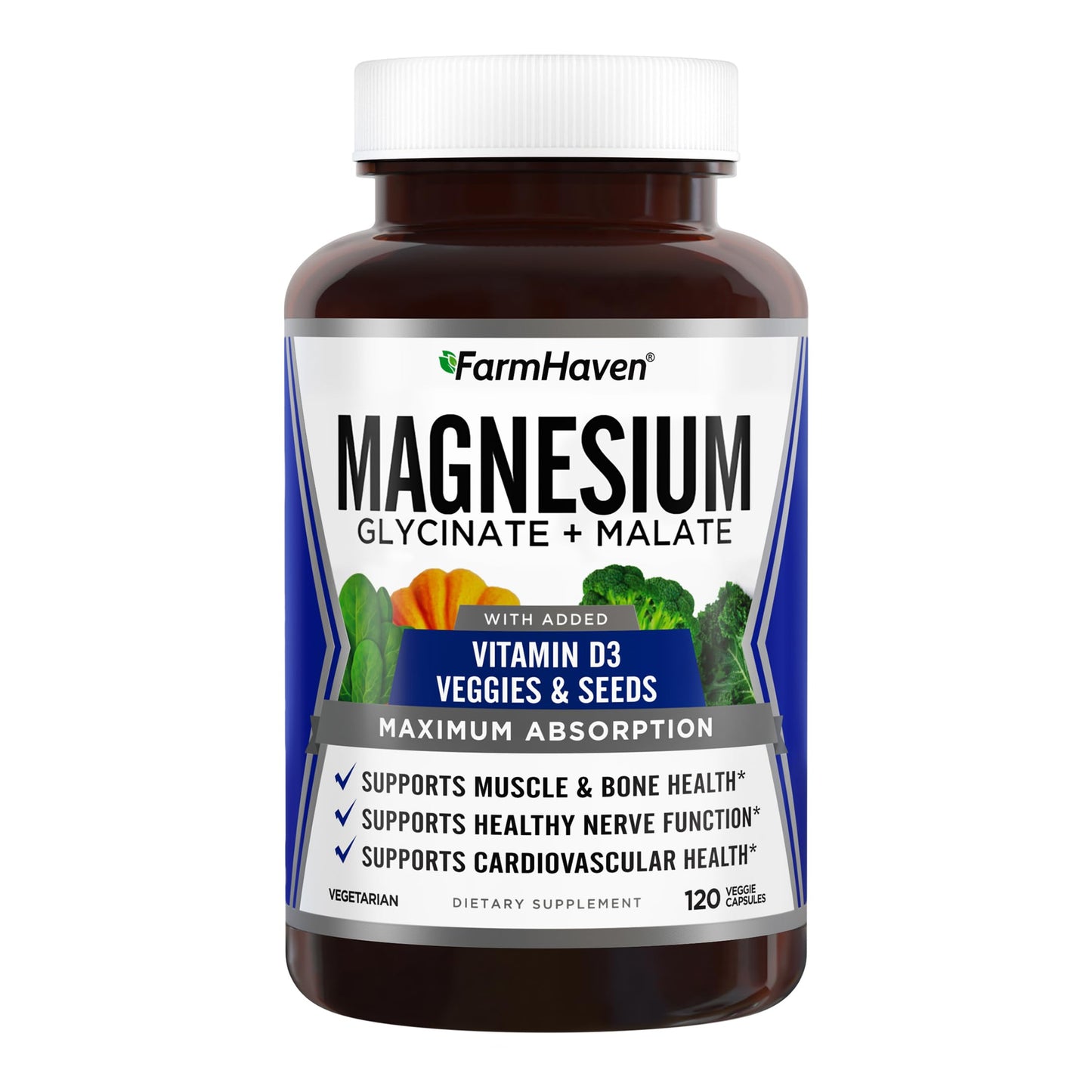 FarmHaven Magnesium Complex – Chelated Glycinate + D3, 120 Caps