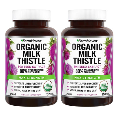 FarmHaven USDA Organic Milk Thistle Capsules | 30:1 Concentrated Seed Extract, 80% Silymarin, 240 Veggie Capsules BritishVita | Premium UK Vitamins & Wellness Supplements