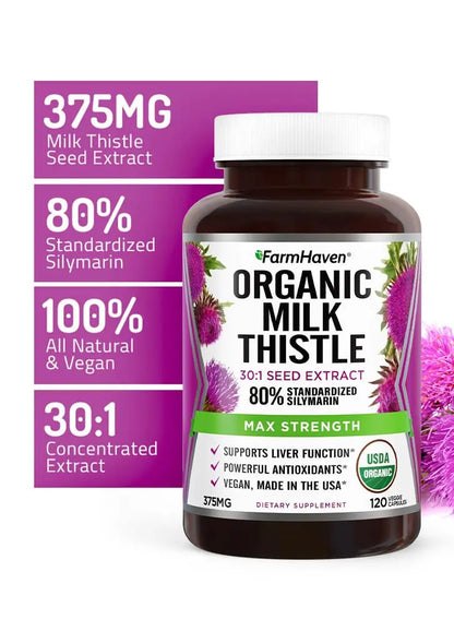 FarmHaven USDA Organic Milk Thistle Capsules | 30:1 Concentrated Seed Extract, 80% Silymarin, 240 Veggie Capsules BritishVita | Premium UK Vitamins & Wellness Supplements