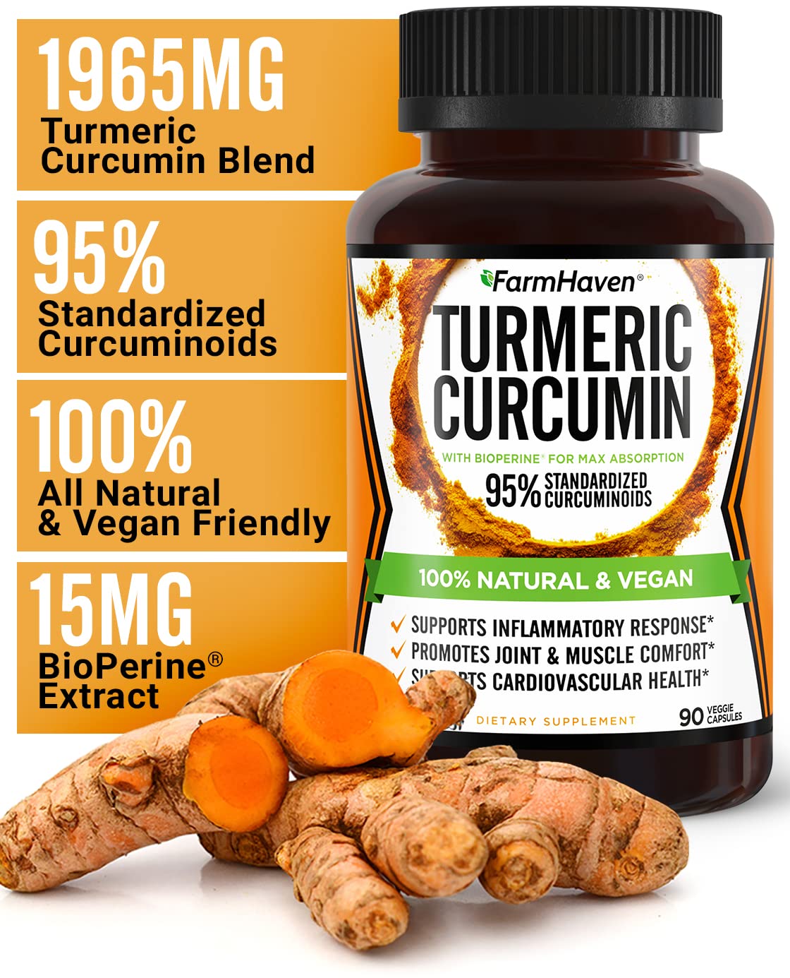 FarmHaven Turmeric Curcumin 1965mg with BioPerine | 90 Veg Caps