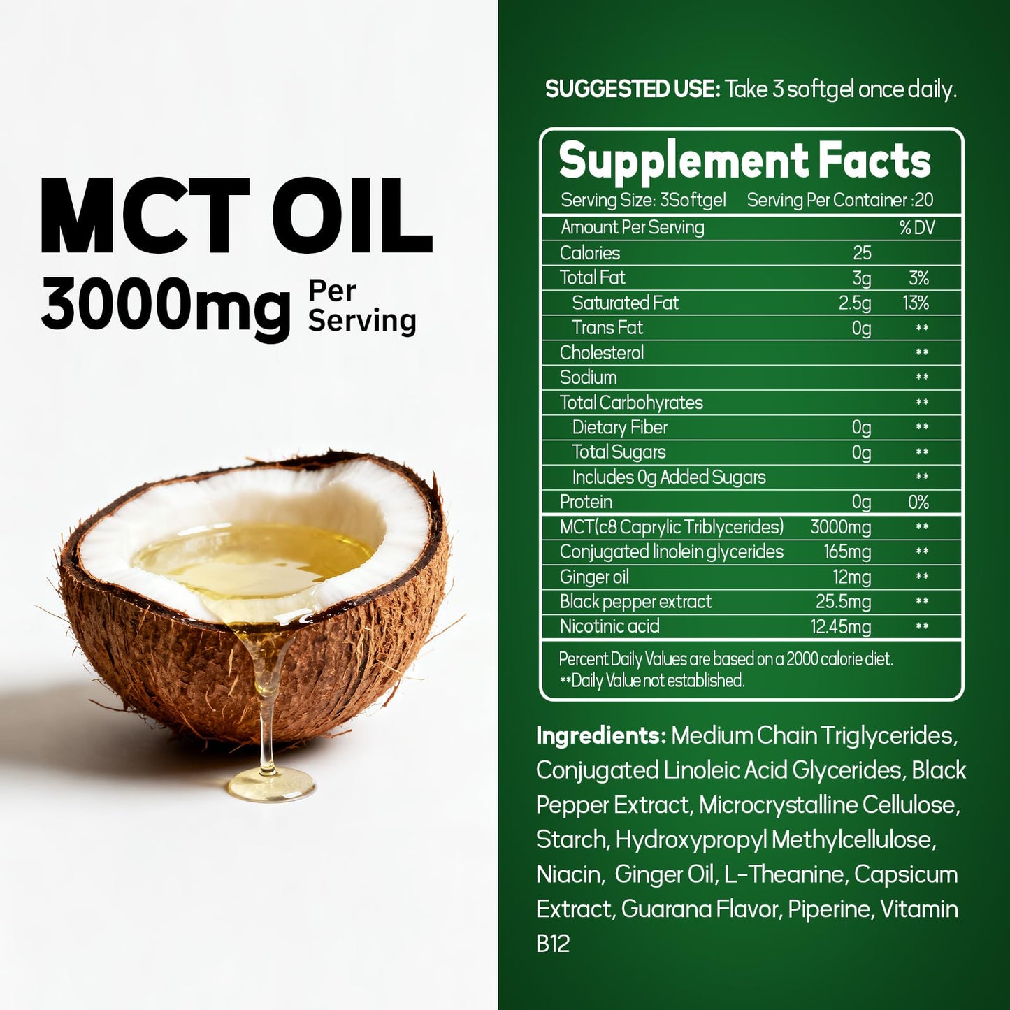 Faroromy MCT Oil Capsules 3000mg – 60 Softgels | Keto Friendly Supplement with CLA, L-Theanine, B12, Ginger Oil & Black Pepper – Non-GMO, Gluten-Free Coconut Source for Daily Wellness