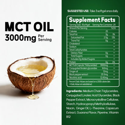 Faroromy MCT Oil Capsules 3000mg – 60 Softgels | Keto Friendly Supplement with CLA, L-Theanine, B12, Ginger Oil & Black Pepper – Non-GMO, Gluten-Free Coconut Source for Daily Wellness