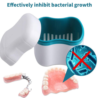 Faruijie Denture Bath Case with Basket - Portable Denture Cleaning Box & Retainer Case